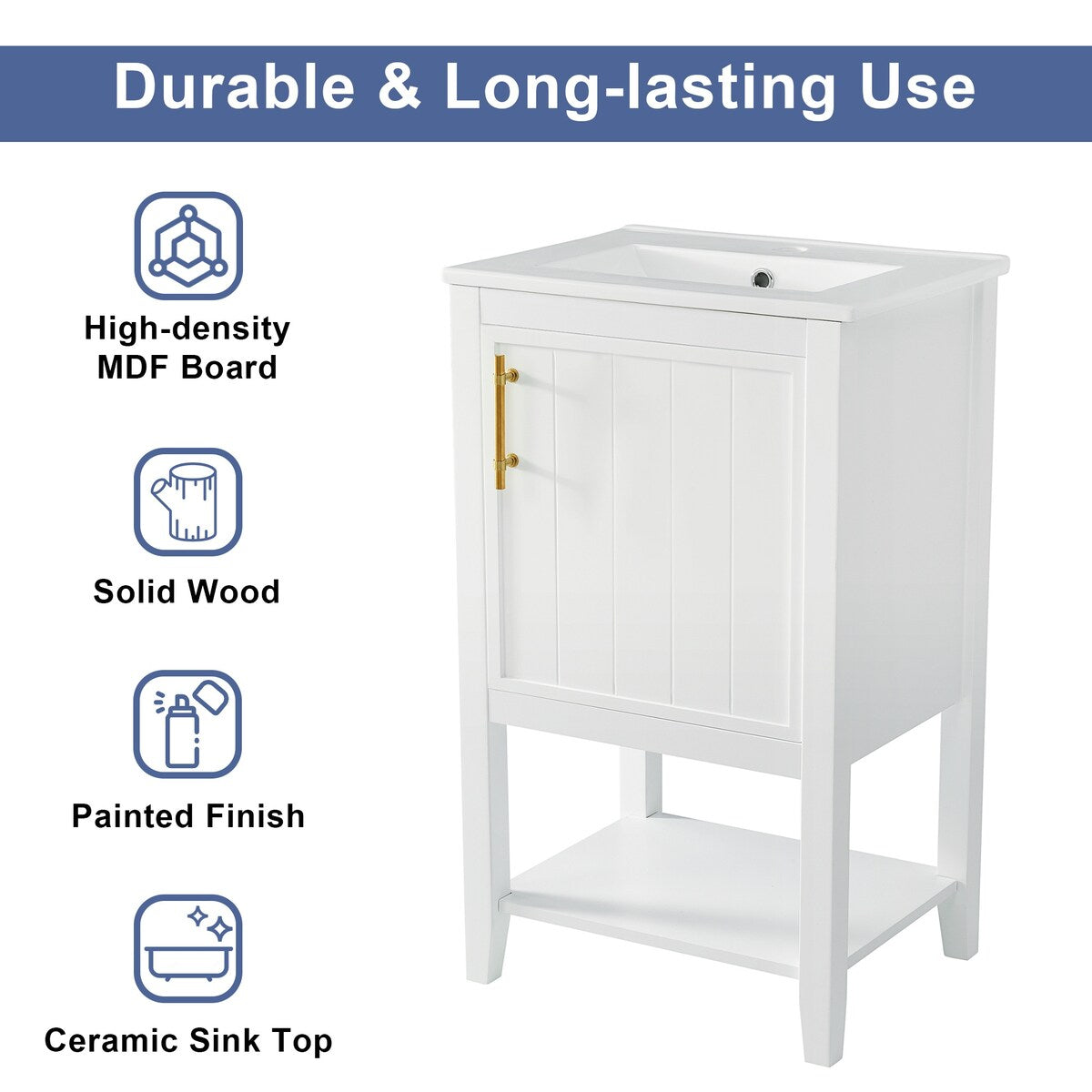 20" Bathroom Vanity with Sink, Bathroom Cabinet with Soft Closing Door
