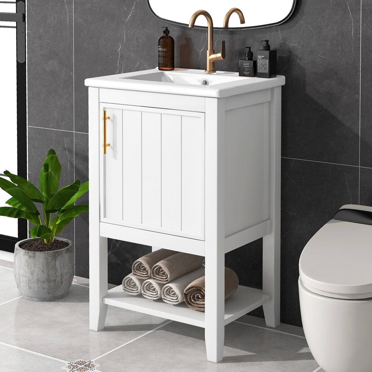 20" Bathroom Vanity with Sink, Bathroom Cabinet with Soft Closing Door