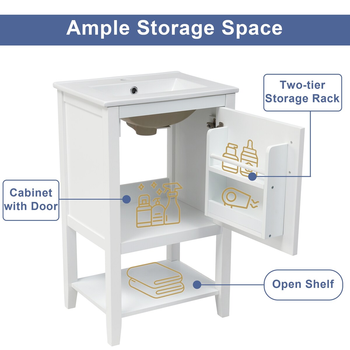 20" Bathroom Vanity with Sink, Bathroom Cabinet with Soft Closing Door