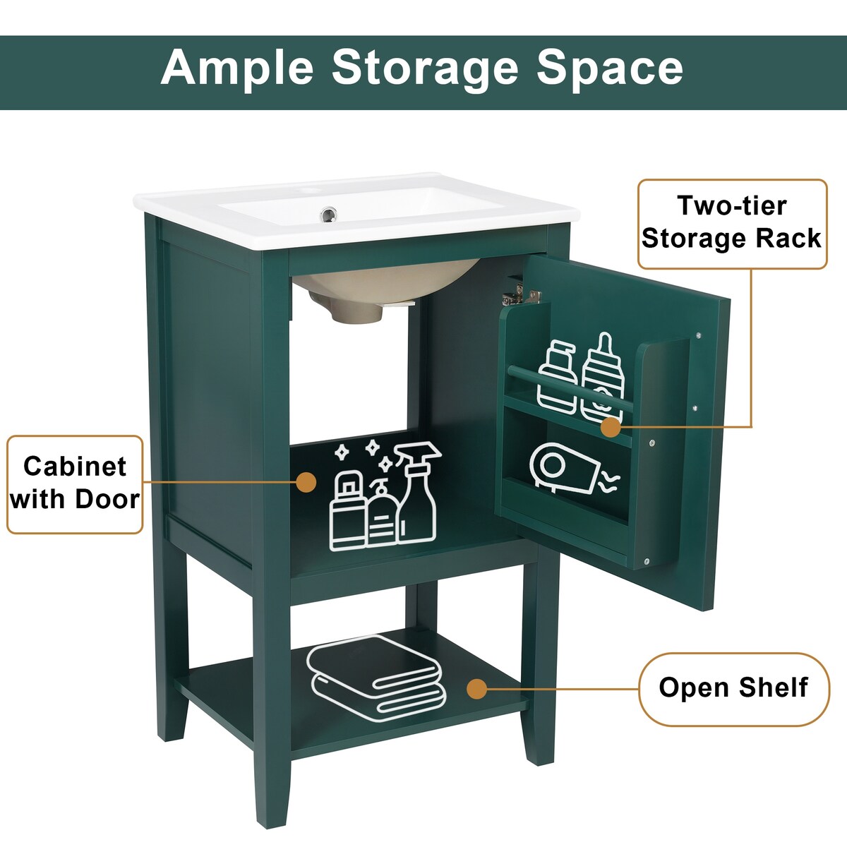 20" Bathroom Vanity with Sink, Bathroom Cabinet with Soft Closing Door