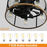20" Industrial 5-Light Black Caged Ceiling Fan with Light Kit and Remote Control Included - 20 inch