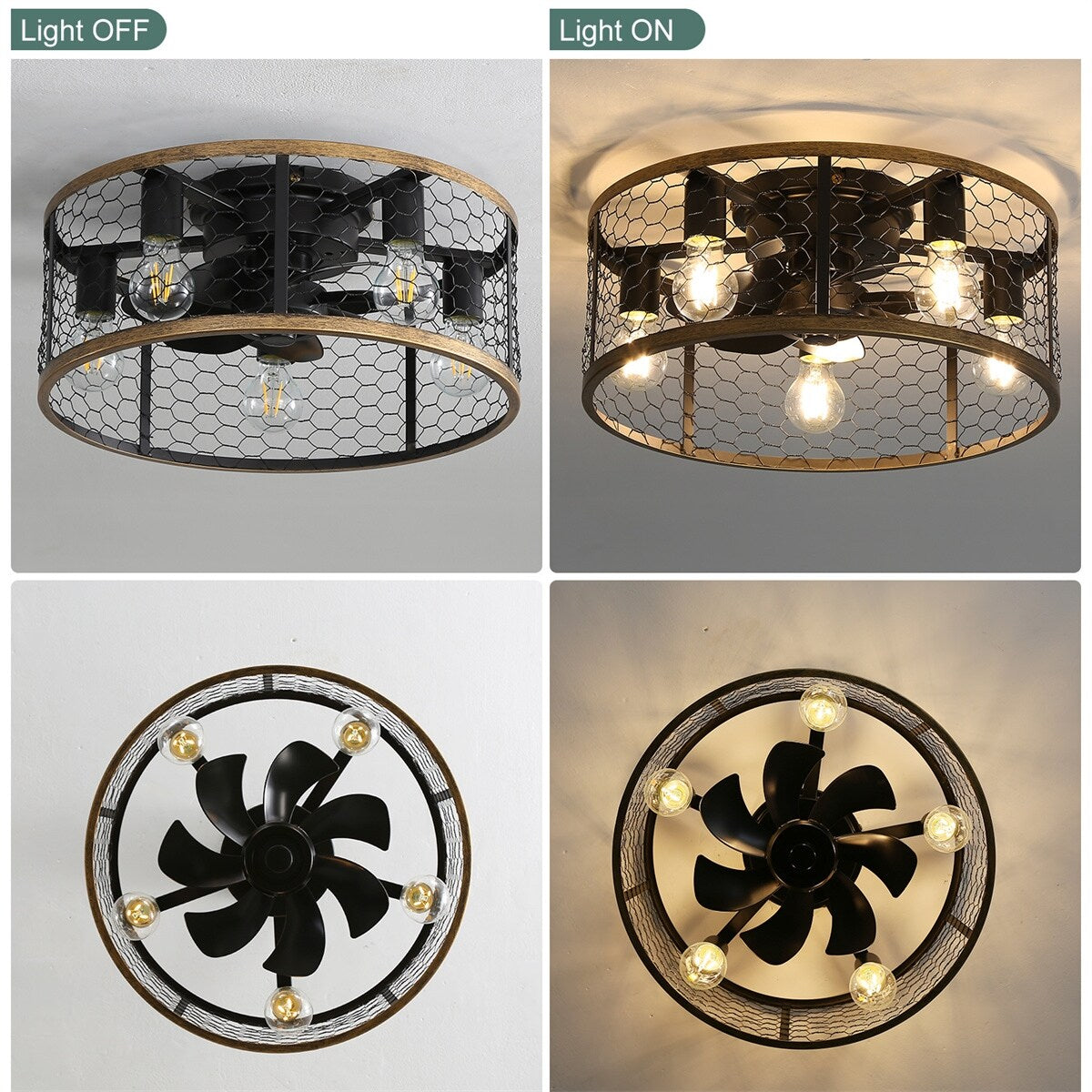 20" Industrial 5-Light Black Caged Ceiling Fan with Light Kit and Remote Control Included - 20 inch