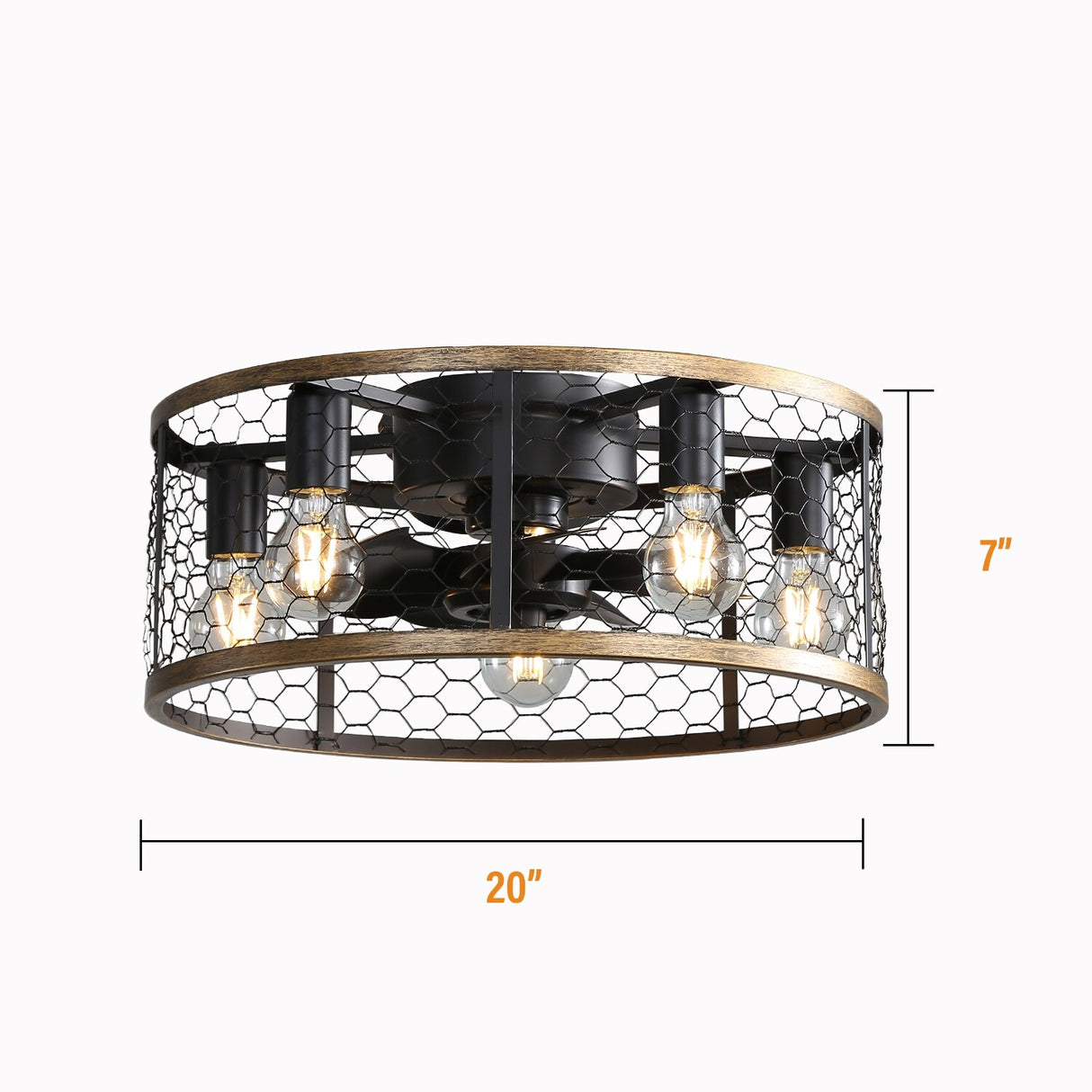 20" Industrial 5-Light Black Caged Ceiling Fan with Light Kit and Remote Control Included - 20 inch