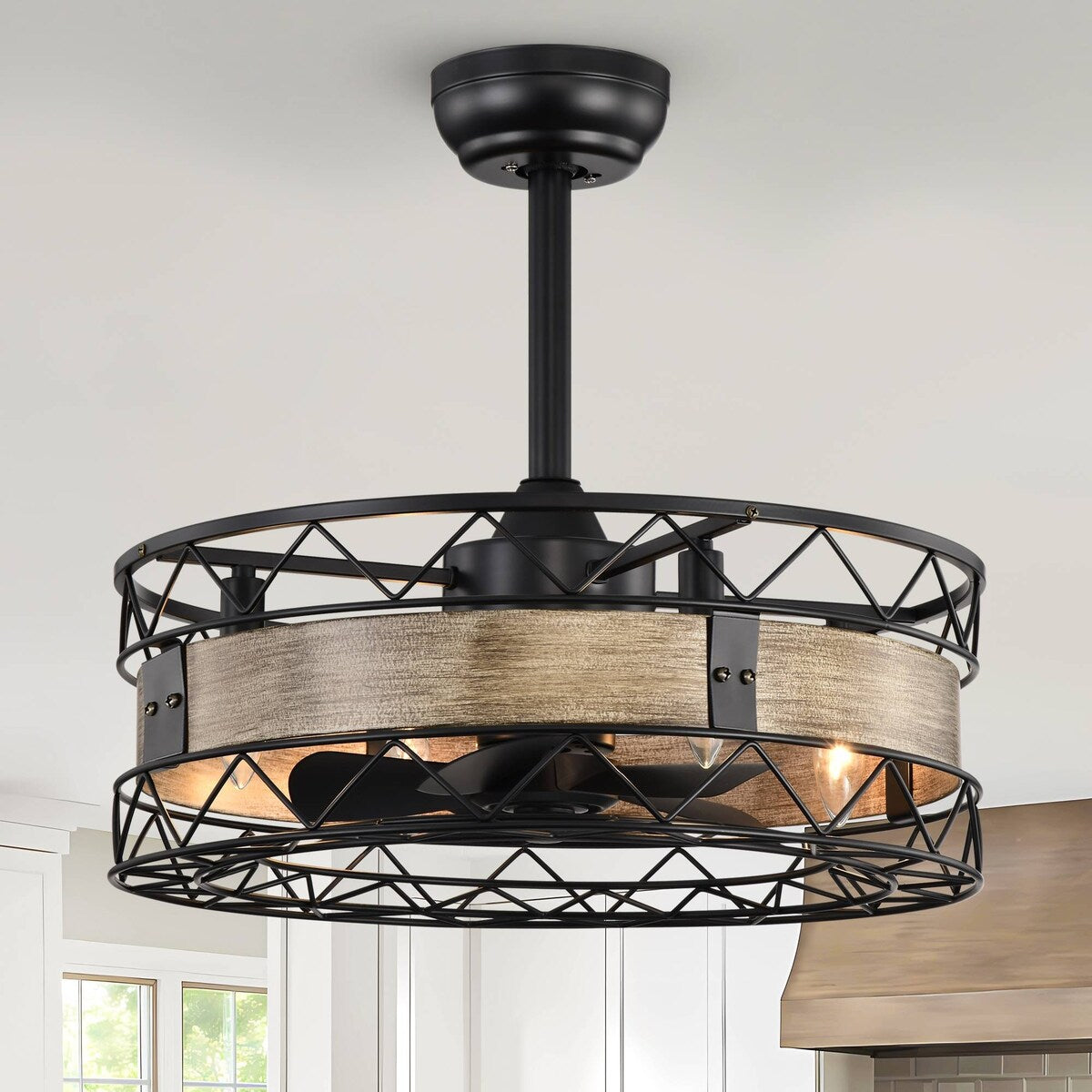 20" Caged Ceiling Fan with 5 ABS Blades and Remote Control, Timer, 3 Speeds for Farmhouse, Bedroom, Living Room