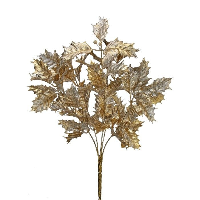 20" Glitter Metallic Holly Spray
