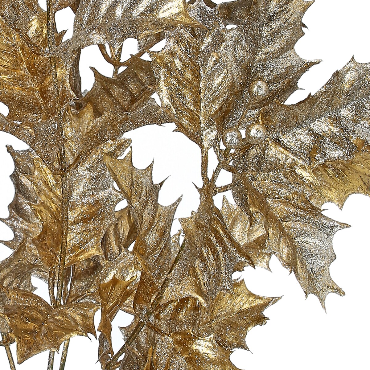 20" Glitter Metallic Holly Spray