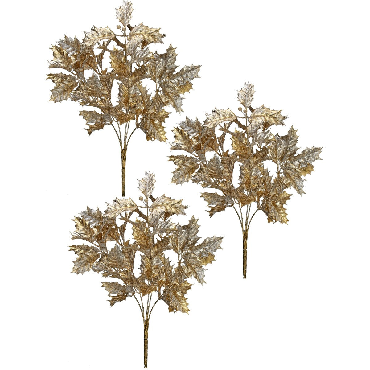 20" Glitter Metallic Holly Spray
