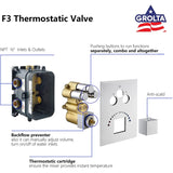 20" LED Ceiling Rainfall Shower 3 Way Thermostatic Faucet System w/ 6 Body Jets