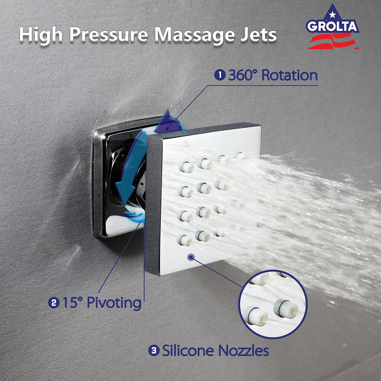 20" LED Ceiling Rainfall Shower 3 Way Thermostatic Faucet System w/ 6 Body Jets