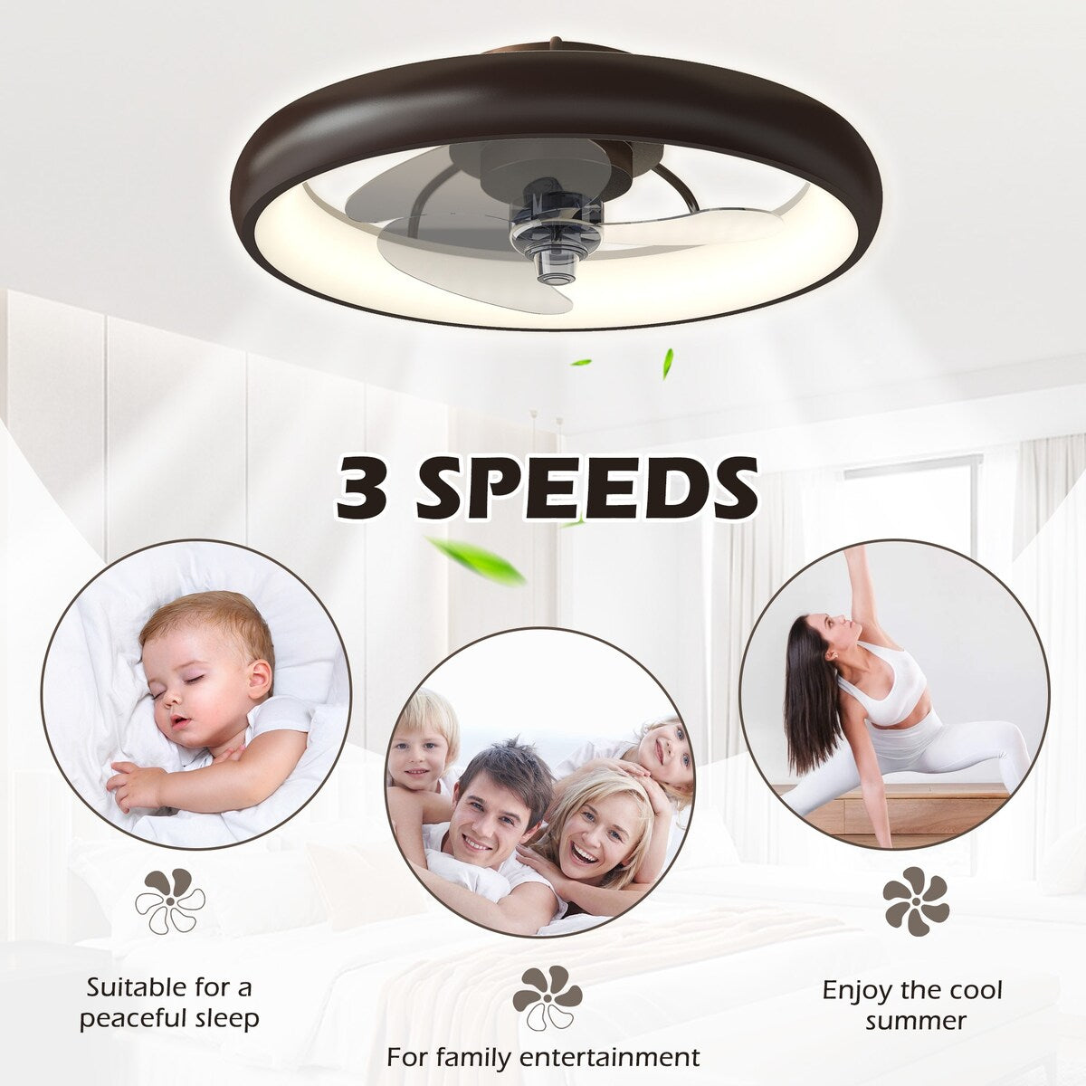 20" Lighting Ceiling Fan with Adjustable Brightness and Gear