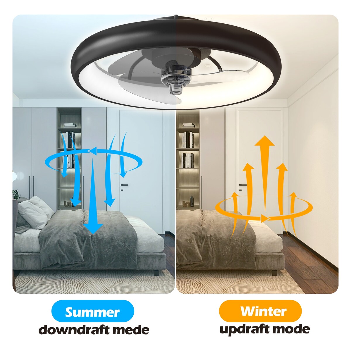 20" Lighting Ceiling Fan with Adjustable Brightness and Gear