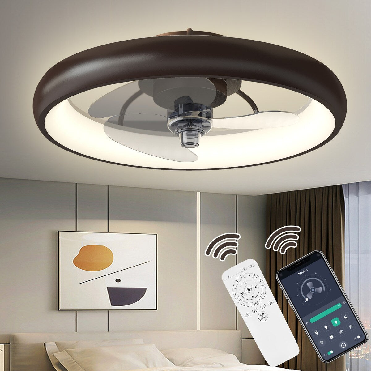 20" Lighting Ceiling Fan with Adjustable Brightness and Gear