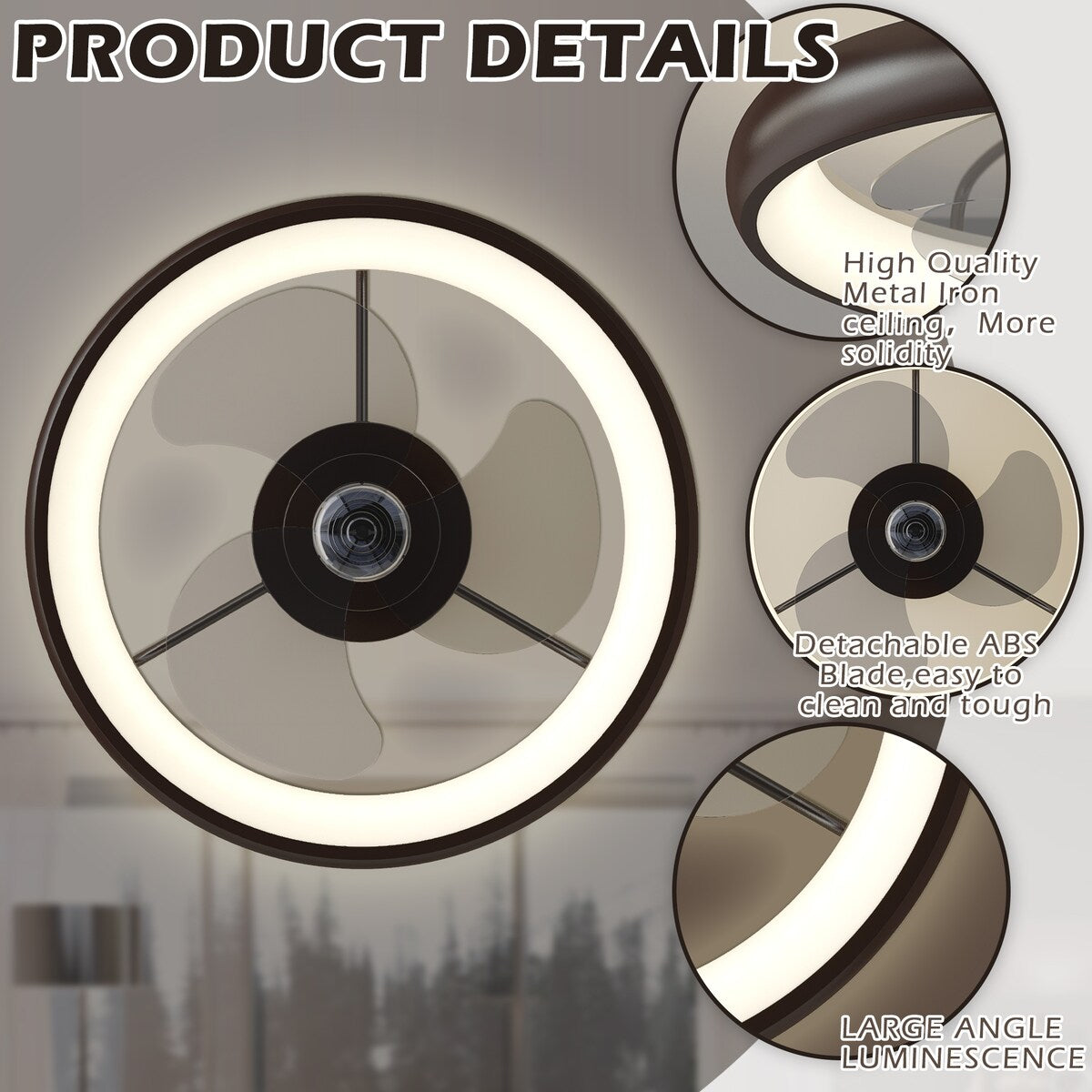 20" Lighting Ceiling Fan with Adjustable Brightness and Gear