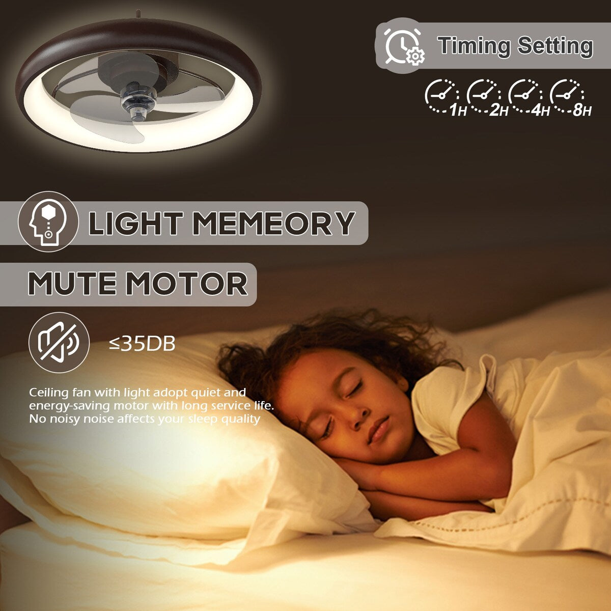 20" Lighting Ceiling Fan with Adjustable Brightness and Gear