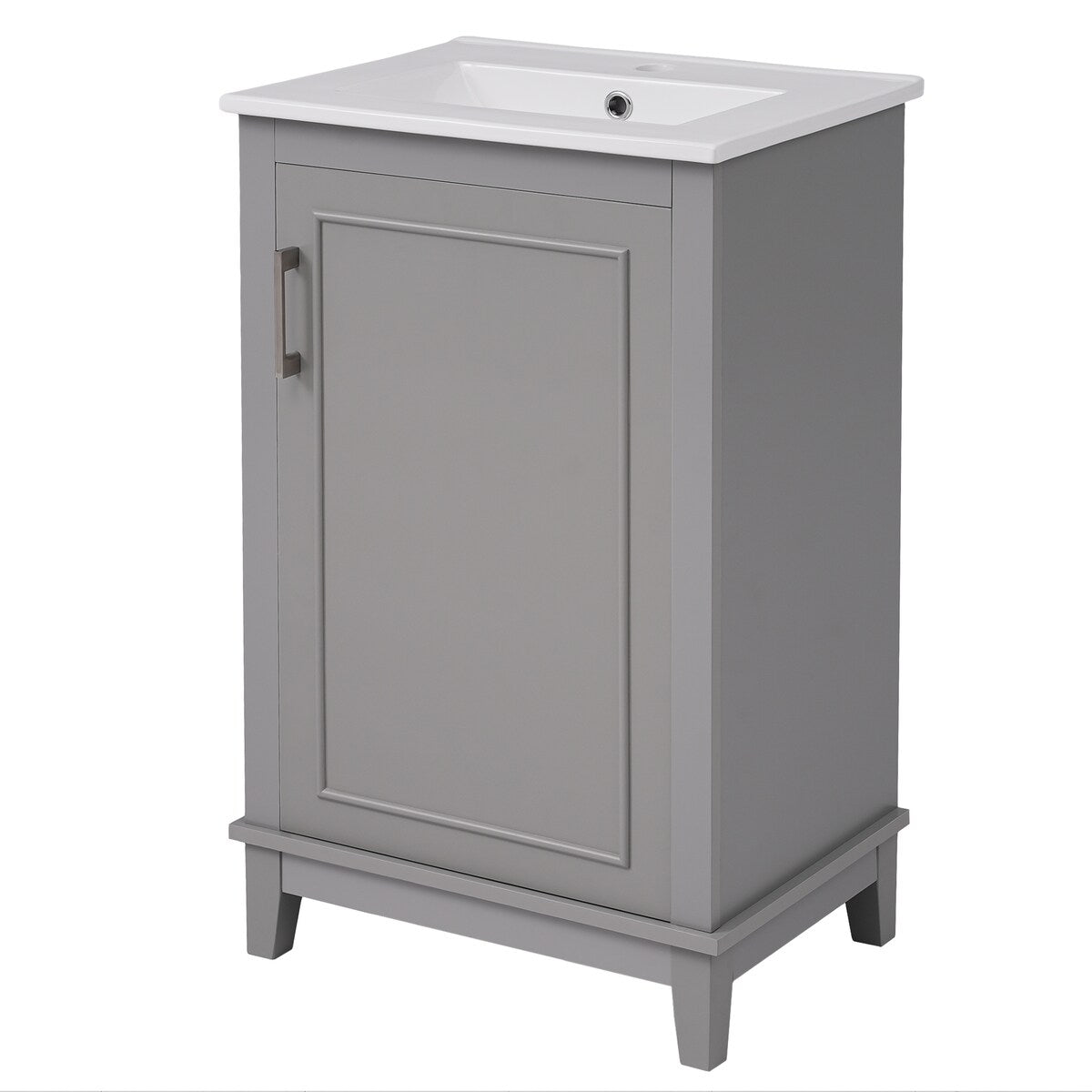 20" Modern Small Bathroom Vanity Cabinet With Ceramic Basin - 20"*15.5"*33.3", Ample Storage, 1 Soft-Close Door