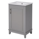 20" Modern Small Bathroom Vanity Cabinet With Ceramic Basin - 20"*15.5"*33.3", Ample Storage, 1 Soft-Close Door