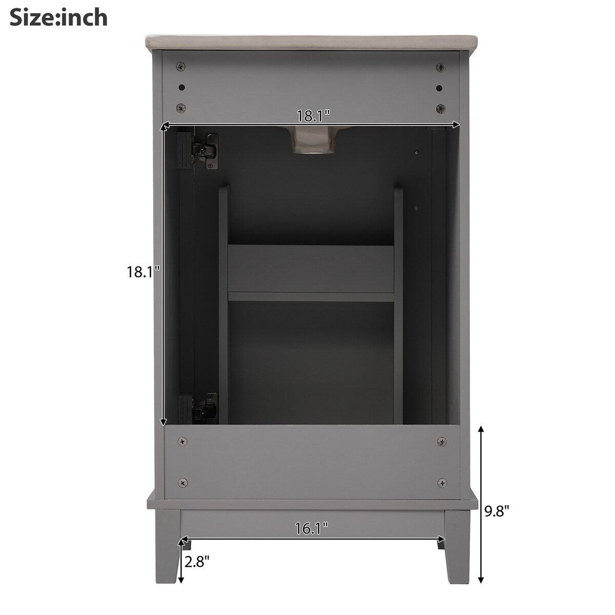 20" Modern Small Bathroom Vanity Cabinet With Ceramic Basin - 20"*15.5"*33.3", Ample Storage, 1 Soft-Close Door