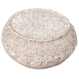 20" Tan and Gray Hand Knotted Round Pouf Ottoman