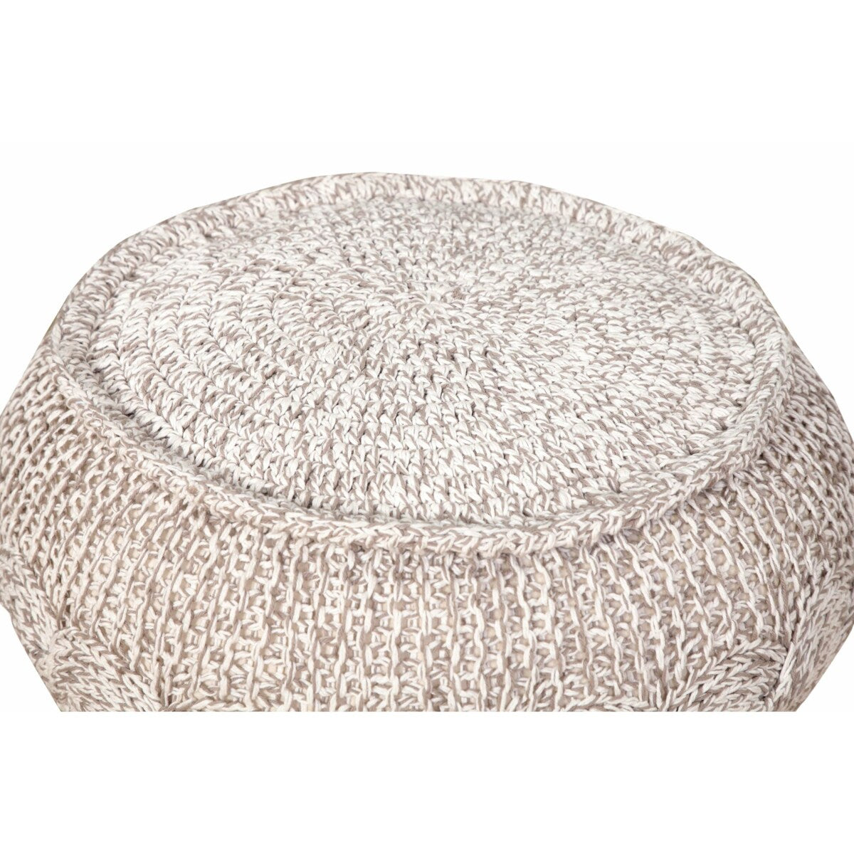 20" Tan and Gray Hand Knotted Round Pouf Ottoman