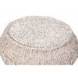 20" Tan and Gray Hand Knotted Round Pouf Ottoman