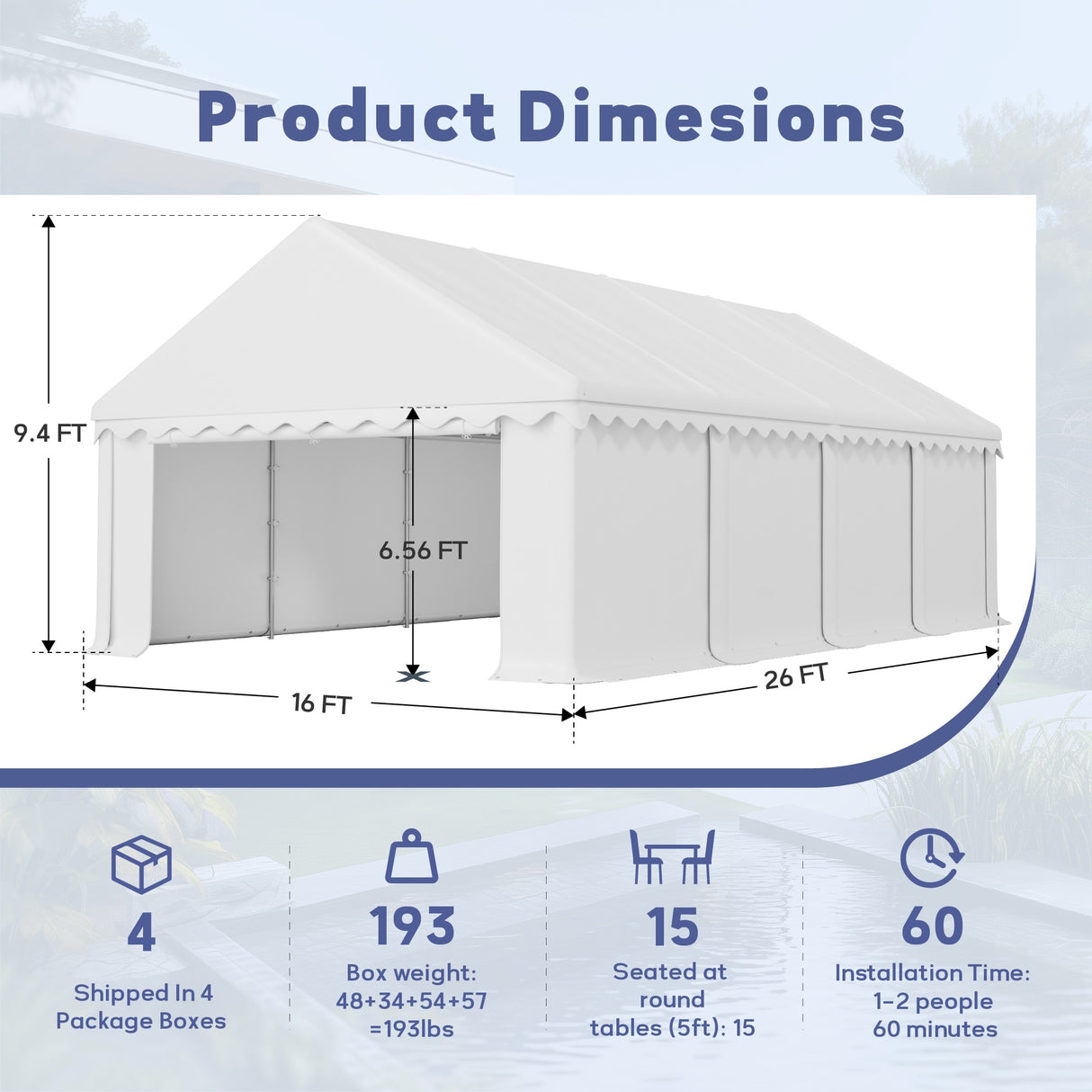 20' x 40' Large Patio Wedding Party Tent with 12 Removable Sidewalls Outdoor Gazebo Event Shelter Canopy with Carry Bags