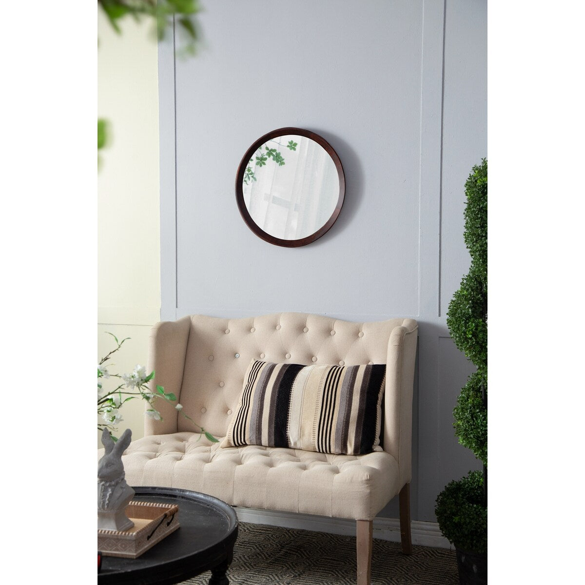 20x1.5"Transitional Decor Style Mango Wood Wall Mirror Wall Decor with Frame of Solid Mango Wood - Dark Brown