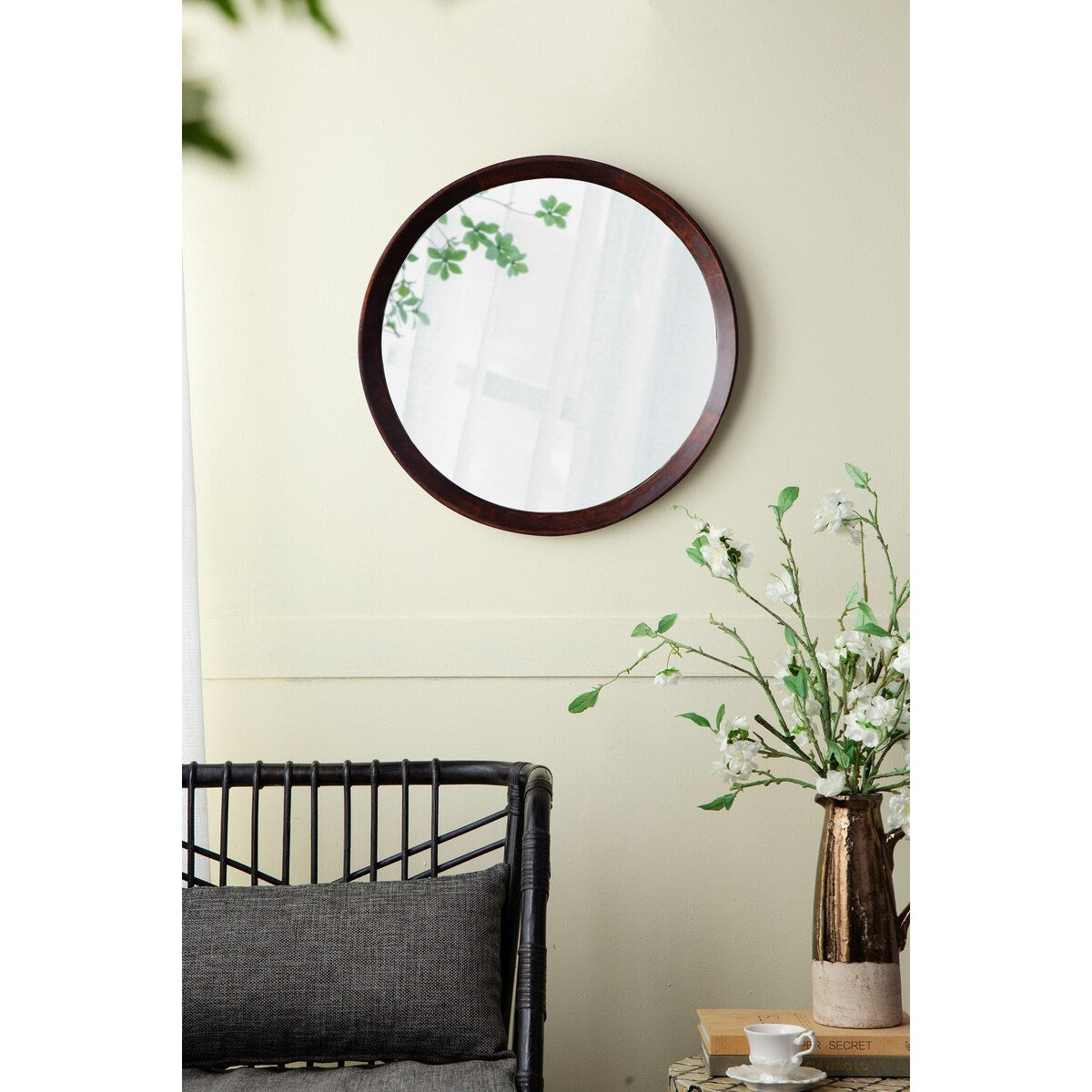 20x1.5"Transitional Decor Style Mango Wood Wall Mirror Wall Decor with Frame of Solid Mango Wood - Dark Brown