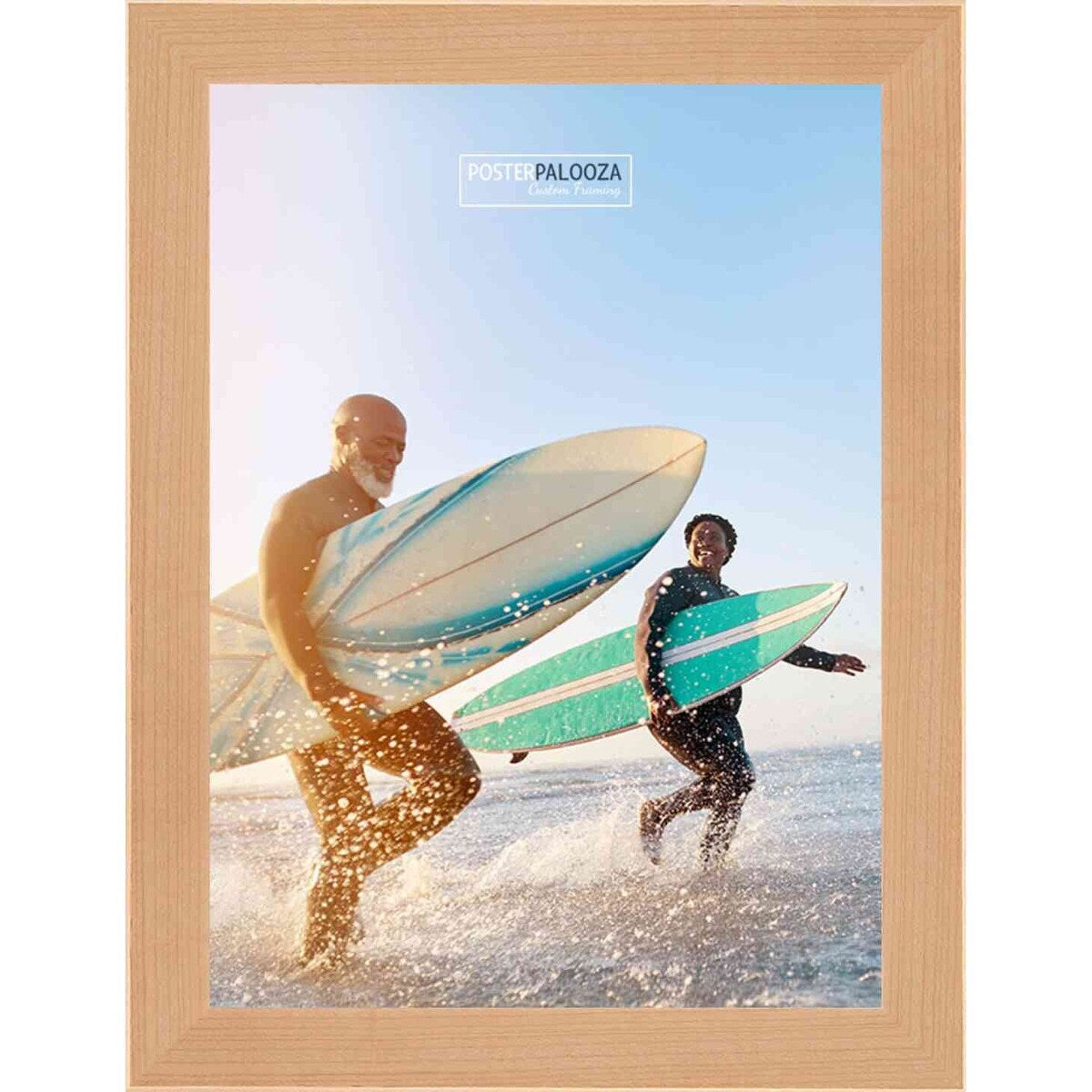 20x36 Contemporary Natural Complete Wood Picture Frame with UV Acrylic, Foam Board Backing, & Hardware