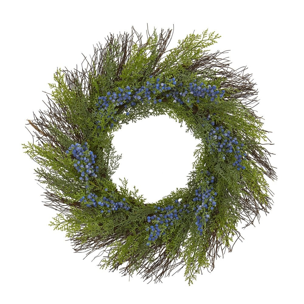 21" Cedar with Blue Berries Artificial Wreath