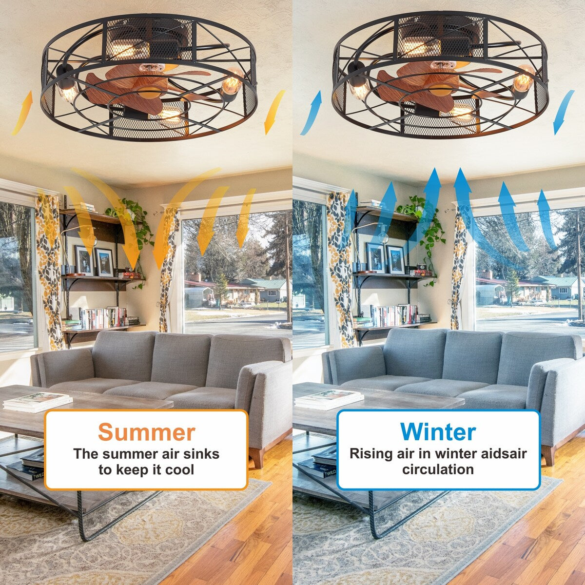 21 Inch Cage Ceiling Fan with Light Flush Mount with Light Remote Control