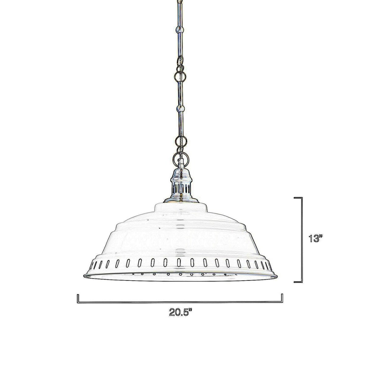 21 Inch Metal Pendant Chandelier, Steel Shade, 75W Bulb, White and Brass