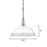 21 Inch Metal Pendant Chandelier, Steel Shade, 75W Bulb, White and Brass