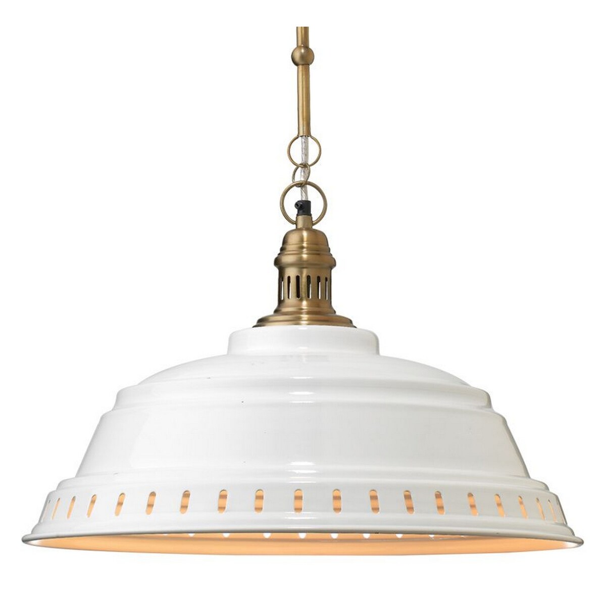 21 Inch Metal Pendant Chandelier, Steel Shade, 75W Bulb, White and Brass