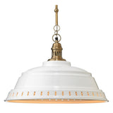 21 Inch Metal Pendant Chandelier, Steel Shade, 75W Bulb, White and Brass