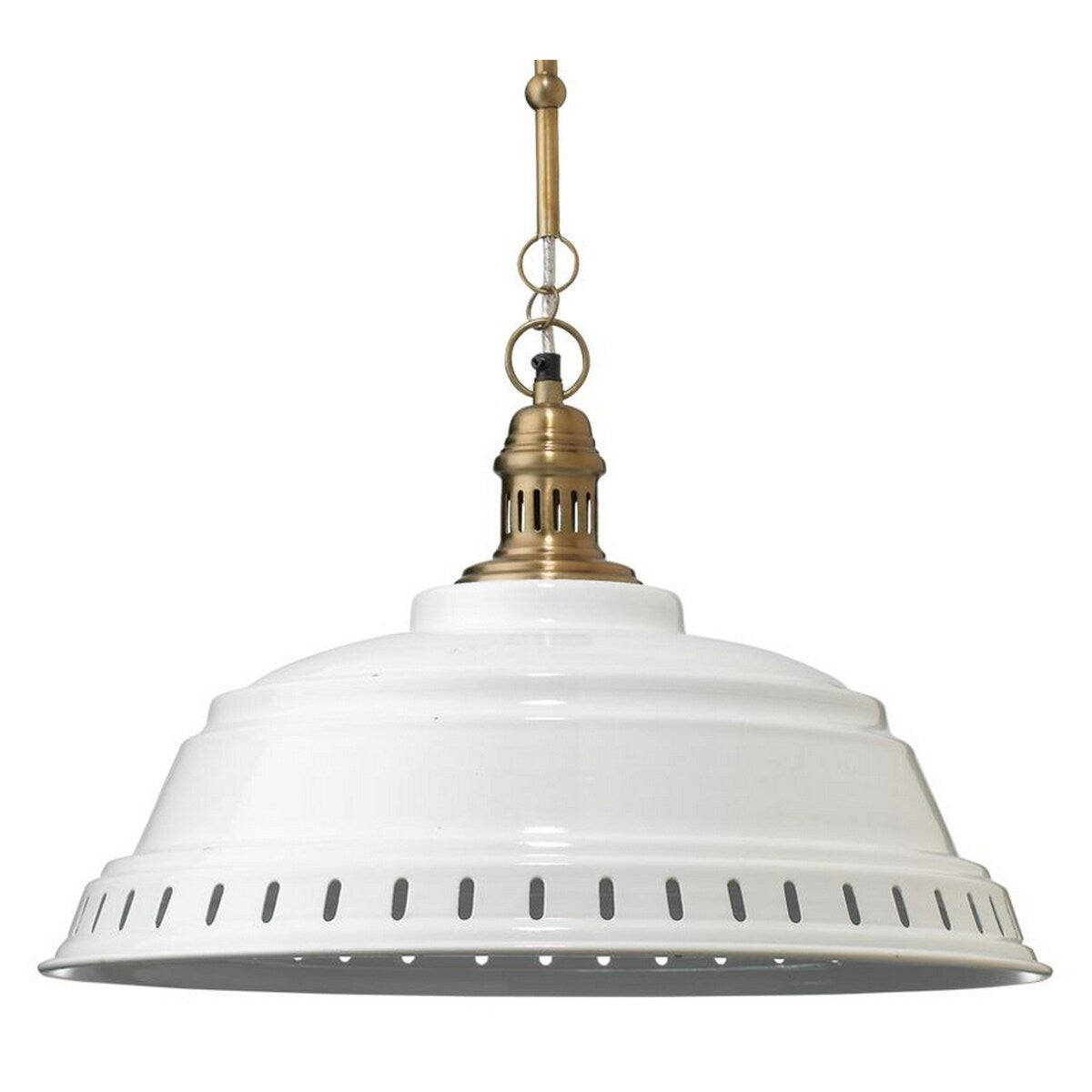 21 Inch Metal Pendant Chandelier, Steel Shade, 75W Bulb, White and Brass