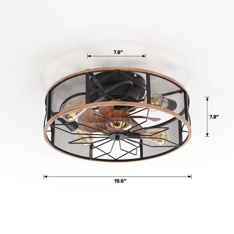 19.6 in. Industrial Indoor Farmhouse Caged Black Ceiling Fan Light with Remote&App Control