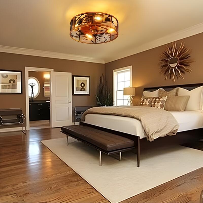 19.6 in. Industrial Indoor Farmhouse Caged Black Ceiling Fan Light with Remote&App Control