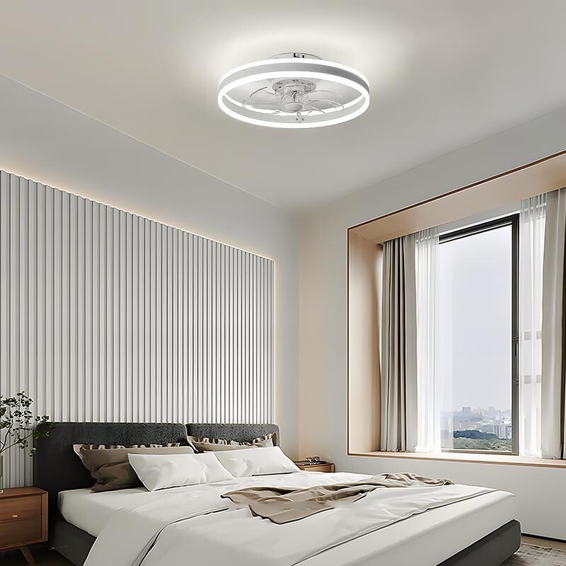 19.6 in. Indoor Black LED Dimmable Caged Propeller Low Profile Flush Mount Ceiling Fan Light with Remote and App Control