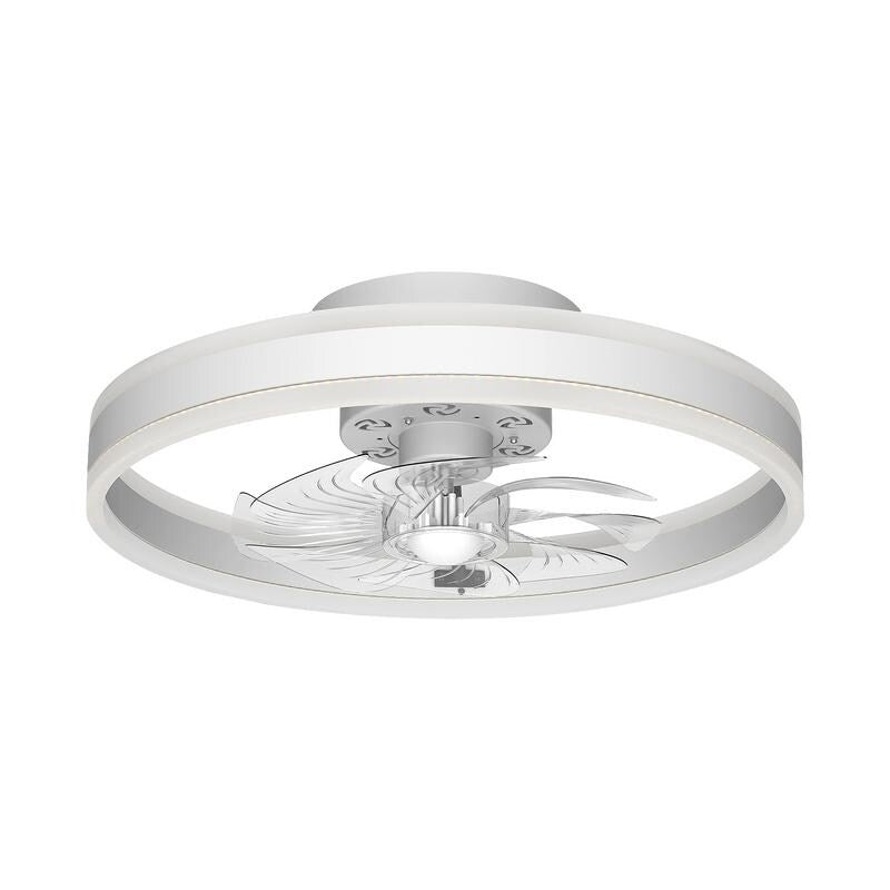 19.6 in. Indoor Black LED Dimmable Caged Propeller Low Profile Flush Mount Ceiling Fan Light with Remote and App Control