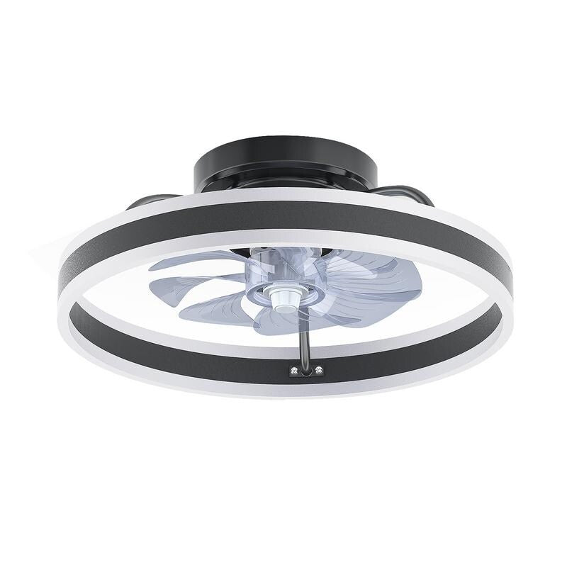 19.6 in. Indoor Black LED Dimmable Caged Propeller Low Profile Flush Mount Ceiling Fan Light with Remote and App Control