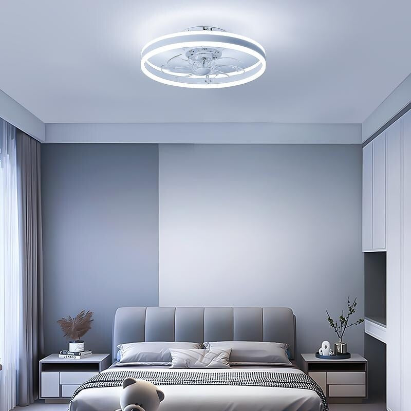 19.6 in. Indoor Black LED Dimmable Caged Propeller Low Profile Flush Mount Ceiling Fan Light with Remote and App Control