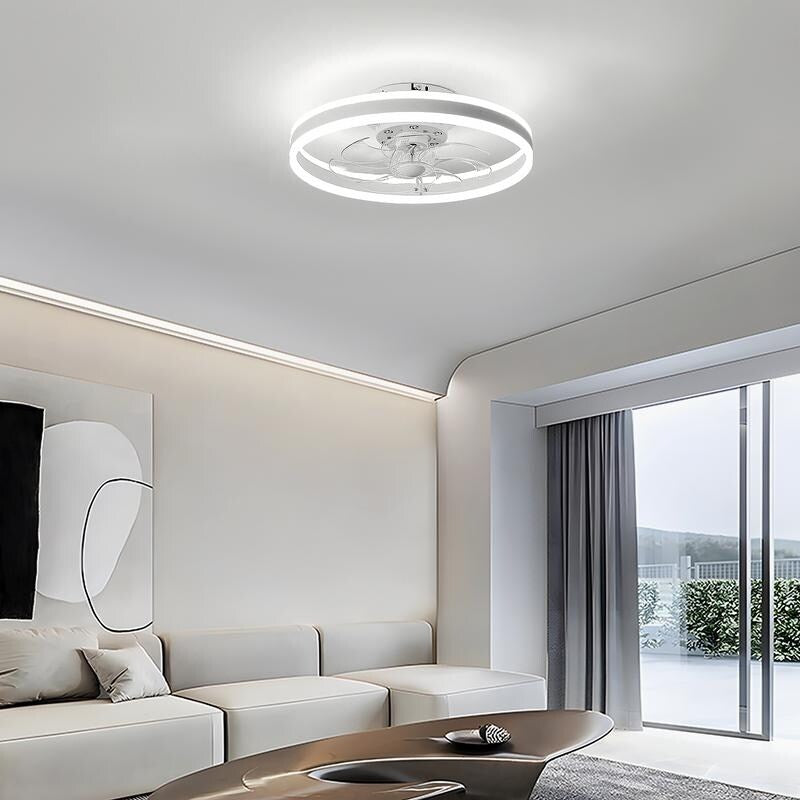 19.6 in. Indoor Black LED Dimmable Caged Propeller Low Profile Flush Mount Ceiling Fan Light with Remote and App Control