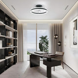 19.6 in. Indoor Black LED Dimmable Caged Propeller Low Profile Flush Mount Ceiling Fan Light with Remote and App Control
