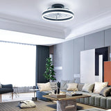19.6 in. Indoor Black LED Dimmable Caged Propeller Low Profile Flush Mount Ceiling Fan Light with Remote and App Control