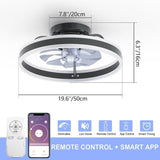 19.6 in. Indoor Black LED Dimmable Caged Propeller Low Profile Flush Mount Ceiling Fan Light with Remote and App Control