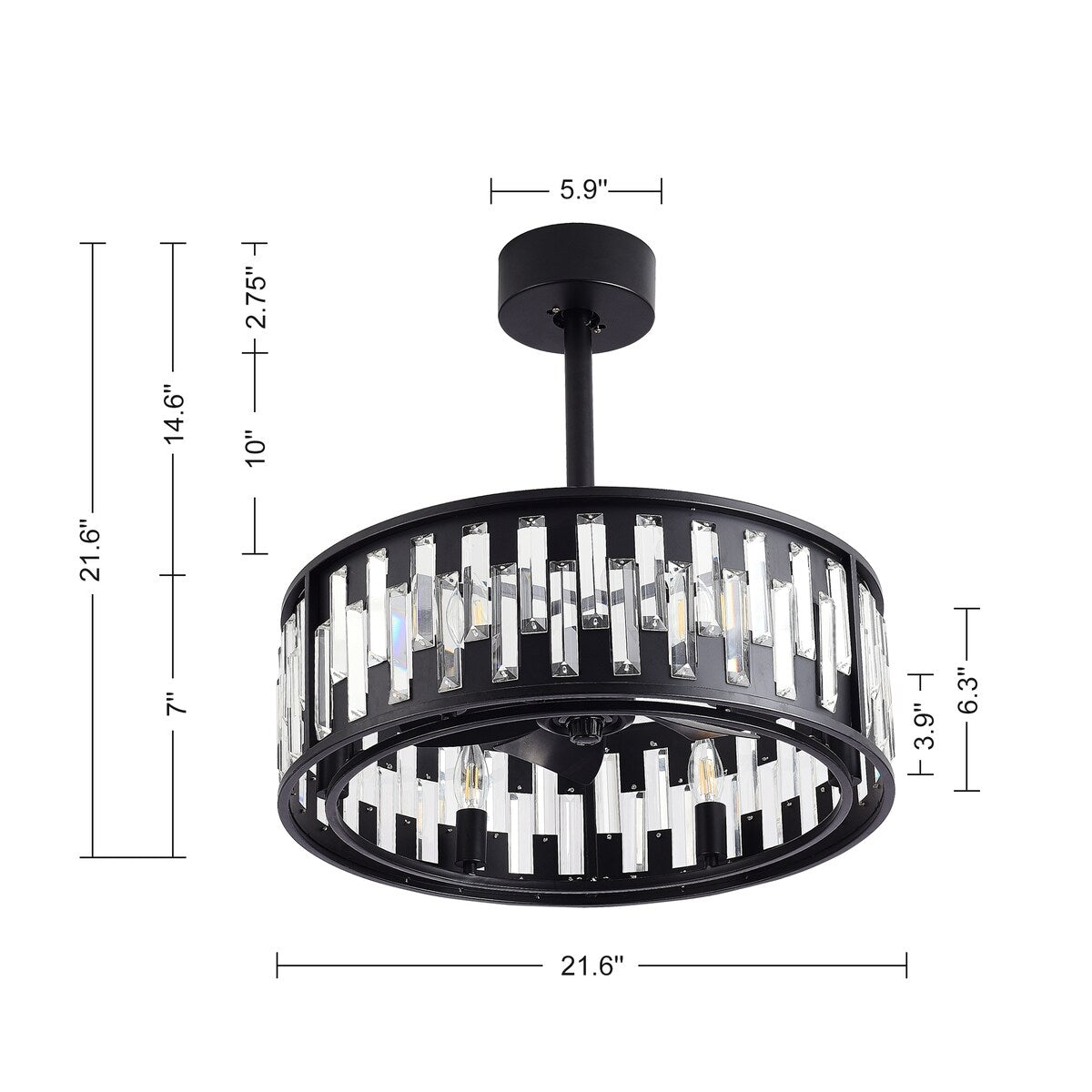 20" Crystal Ceiling Fan with Light Kit and Remote Included