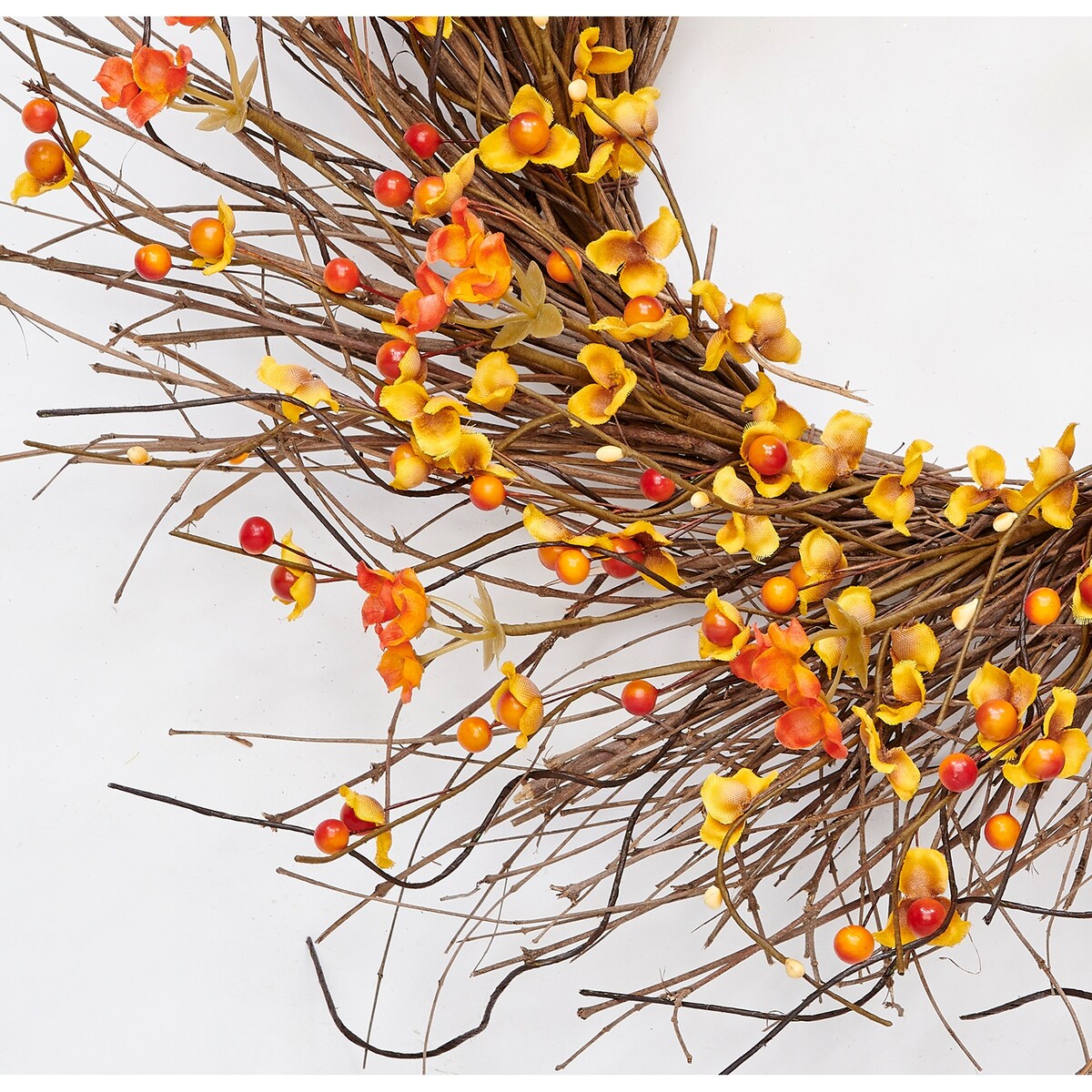 21" Fall Wreath with Artificial Bittersweet On Wild Natural Twigs - 21