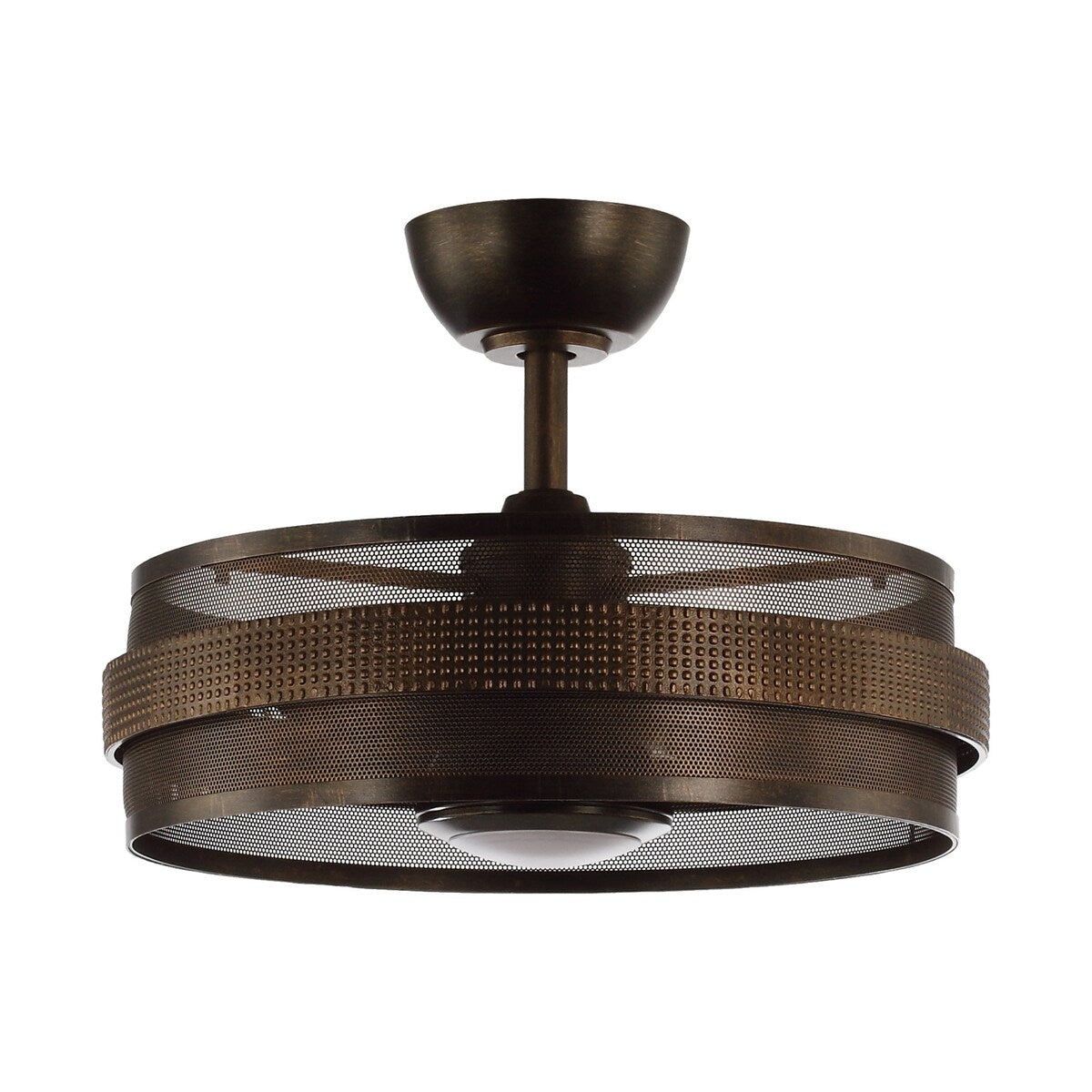 21" Industrial Encolosed Metal Caged Ceiling Fan with LED Light and Remote - Oil robbed bronze