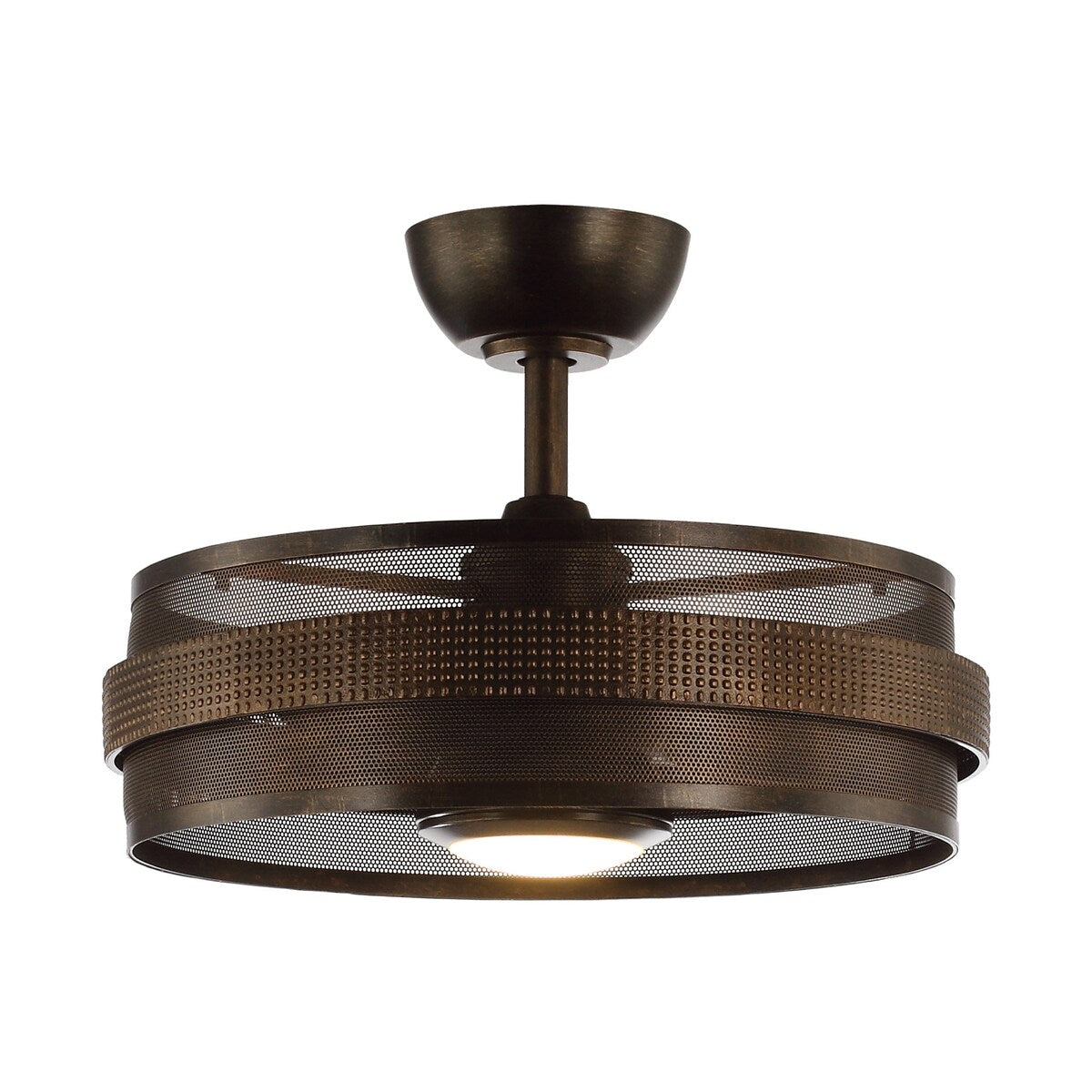 21" Industrial Encolosed Metal Caged Ceiling Fan with LED Light and Remote - Oil robbed bronze