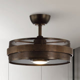 21" Industrial Encolosed Metal Caged Ceiling Fan with LED Light and Remote - Oil robbed bronze